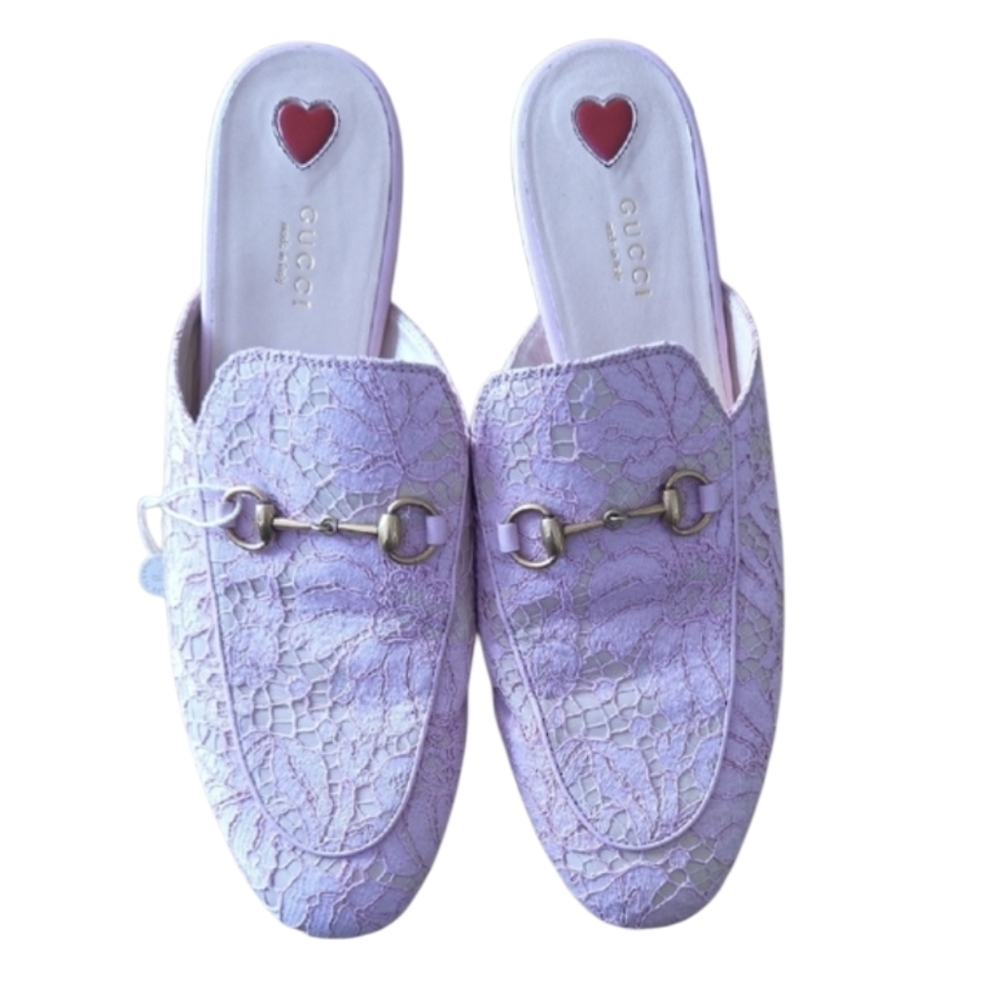 Gucci Lavender Lace Princetown Horsebit Backless Mules